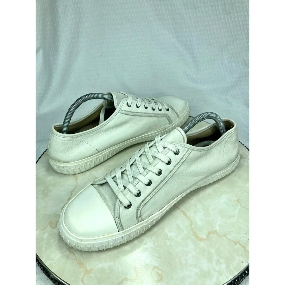 Eileen Fisher Leather Low Top Shoes Womens Sz 10 Cream Lace Up Comfort Sneakers